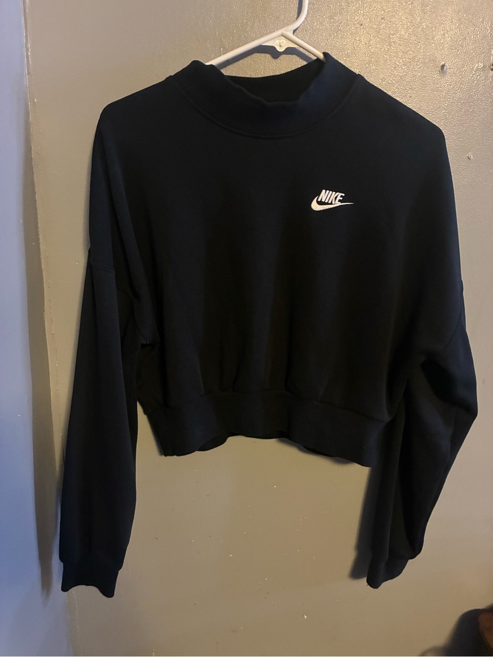 Nike Black Cropped Crewneck Sweatshirt with White Logo